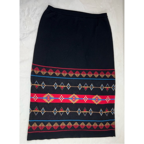 Pendleton Vintage Knit Skirt XL Black Southwest Stretch Merino Wool Long Sweater - Picture 2 of 7